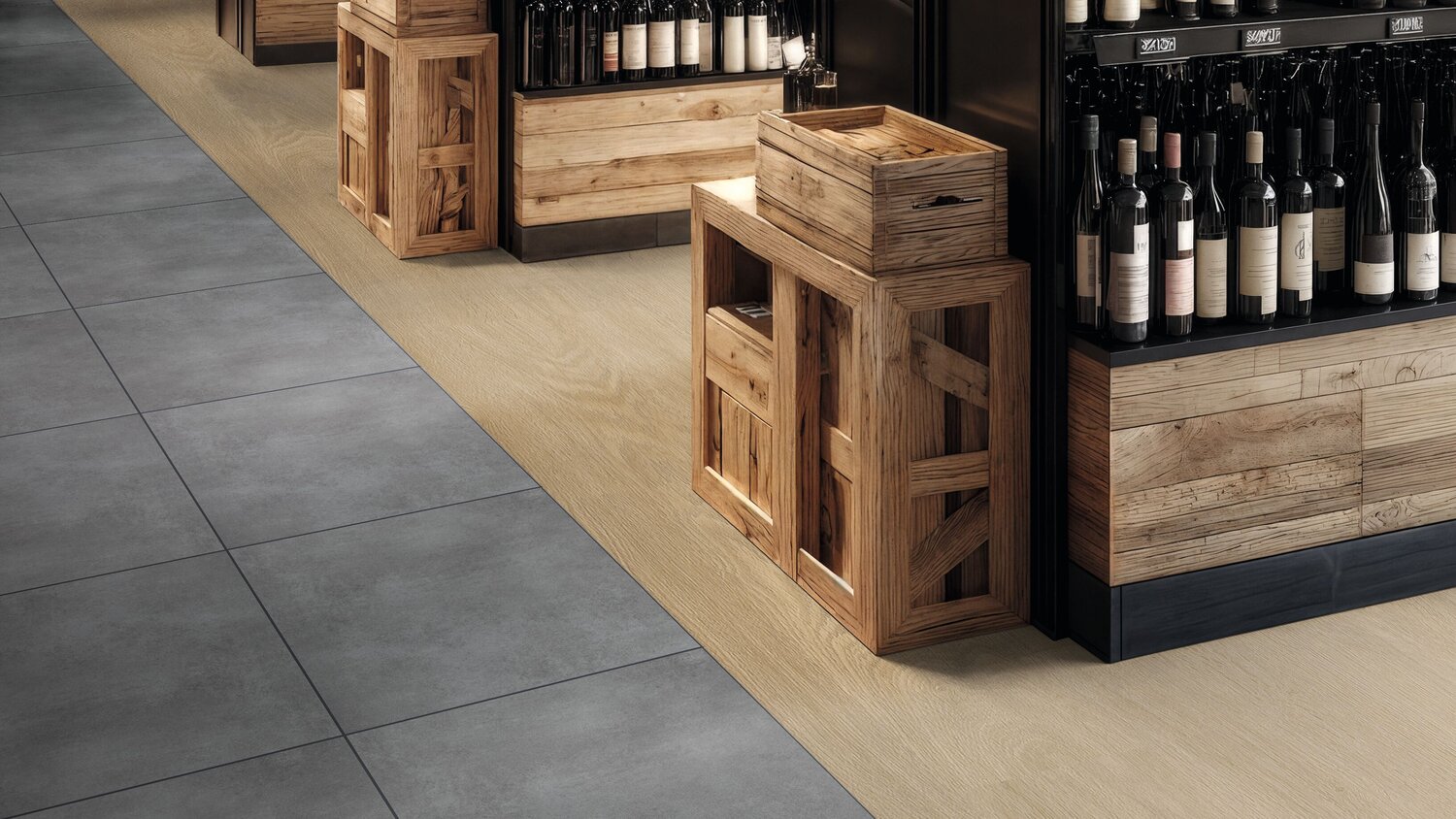 C70 MEGACLIC Nordic Oak Clear & Design Tile Manhattan Grey - Room scene